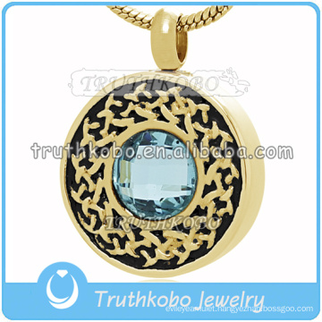 316L stainelss steel adult cremation urns crystal cremation pendant rhinestone pendant gold round memorial jewelry for men